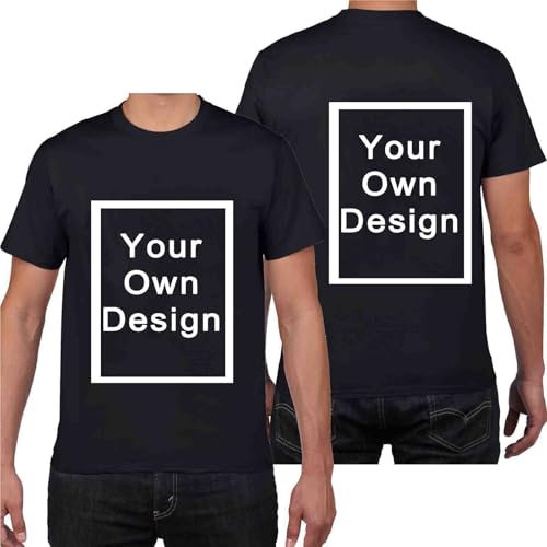 Personalisiert T-Shirt für Männer Selbst Gestalten Bild Text Entwerfen Logo Doppelseitiges Custom Kleidung Herren Bedrucken Eigenem Oberteile für Urlaub Party Strand Gutschein Schwarz XL