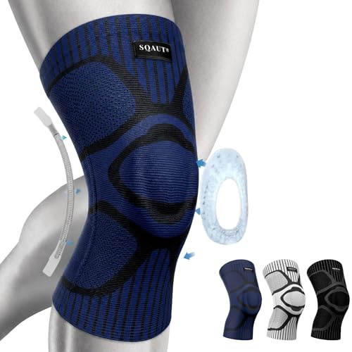 SQAUT Kniebandage mit Seitenstabilisatoren – Medizinische Kniestütze Kompression für Damen & Herren – Gelenkschmerzlinderung bei Meniskus, Arthritis, Sport Knieschoner Laufen Fußball (Navy Blau, XL)