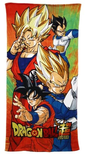 Aymax Dragon Ball Super Strandtuch 70x140 cm – Goku & Vegeta Motiv – 100% Baumwolle – Weiches Badetuch für Kinder & Fans – Super Saiyajin Action – Ideal für Strand, Pool & Bad