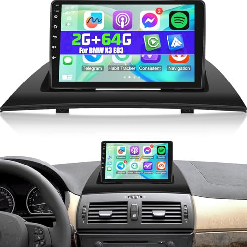 NHOPEEW 2G+64G Android Autoradio für BMW X3 E83 2004-2012 - Drahtlos Carplay & Android Auto - 9 Zoll Android Stereo mit WiFi EQ GPS Mirror Link FM RDS + AHD Rückfahrkamera&Mic