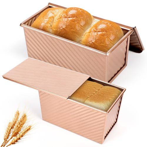 unbholkk 2 PCS Brotbackform mit Deckel, Toastbrot Backform mit Deckel, Antihaft Toastbrotform Backform Set Zum Backen für Brote Gebäck Kuchen(Roségold)