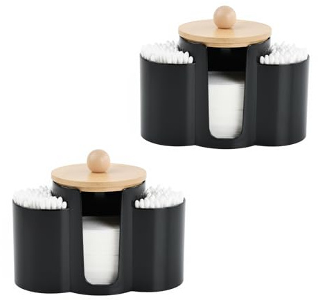 2 Stück Wattestäbchen Behälter, 3-in-1 Wattepad und Tupfer Halter mit Deckel, Wattepadspender Boxen, Kunststoff Badezimmer Aufbewahrungs Organizer für Make-up Pads, Q-Tips