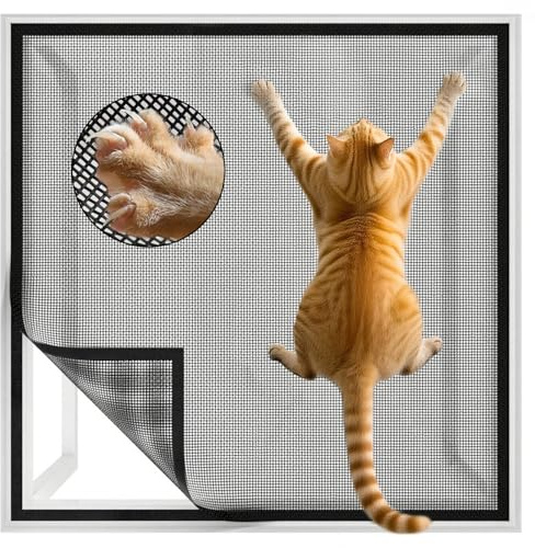 Beafaoo Katzennetz Fenster 100×130cm, Katzensicheres Fliegengitter Fenster, Stabiler Fensterschutz Katze Ohne Bohren, Zuschneidbar Mit Klettband Für Alle Fenster & Dachfenster