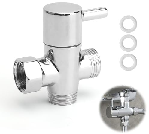 TMZELOA 3 Wege Umschaltventil 1/2 Zoll aus massivem Messing mit Chrom, T Stück 1/2 Zoll Absperrhahn für G1/2 Wasseranschluss, kompatibel mit Solardusche Ersatzteile, Adapter Dusche und Handbrause