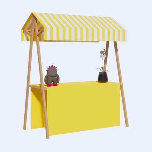 Tragbarer Marktstand Verkaufsstand Aus Holz Mit Gestreiftem Sonnendach, Hotdog-/Eiswagen, Tischdecke Und Markise Für Märkte Und Streetfood(Yellow)