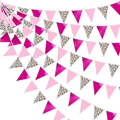 Wimpelkette mit Leopardenmuster, 90 cm, Hot Pink, Wimpelkette, Banner, Gepard, Party-Dekoration, Dreiecksflagge, Wimpelgirlande für wilde Tiere, Geburtstag, Gepard, Babyparty, Bauernhof, Dschungel