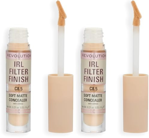 Makeup Revolution IRL Filter Finish Concealer, Medium to Full Coverage, Matte Finish, C8.5, Medium Skin Tones, 6g (Pack of 2)
