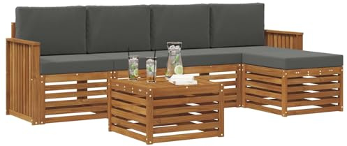 vidaXL Sofagarnituren 6 pcs Natur und Anthrazit Massivholz Akazie, Moderner Garten-Sofa, haltbare Terrasse Sitzgelegenheiten, bequemes Lounge-Möbel für draußen