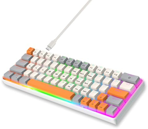 VBESTLIFE Clavier Mécanique Filaire, 63 Touches, Clavier Compact échangeable à Chaud avec Câble Détachable, pour la Saisie sur PC de Jeu et Ordinateur Portable (Bleu Interrupteur Gris Blanc Orange