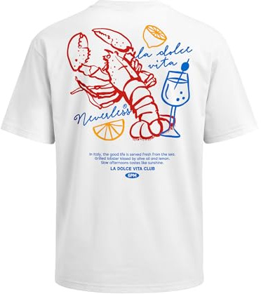 Neverless® Herren T-Shirt - La Dolce Vita Club - Oversized Relaxed Fit Sommer Fashion Streetstyle