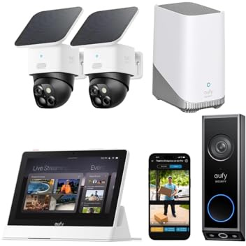 eufy Security SoloCam 2-Kamera-Set mit Smart Display mit Video türklingel E340, Überwachungskamera aussen solar, 360°-Überwachung, Keine Toten Winkel, Überwachungskamera aussen mit 2,4-GHz-WLAN