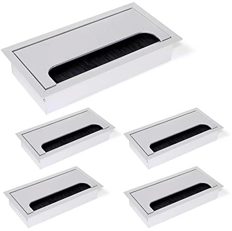 Emuca - Kabeldurchführung Kabeldurchlass Eckig 160x80mm zum Einfügen am Schreibtisch, kabelorganisation für möbel, Aluminium silber eloxiert, Set aus 5