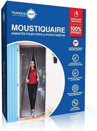 Moustiquaire ajustable aimantée TRANQUILISAFE® pour portes et portes fenêtres – moustiquaire magnétique – moustiquaire porte fenêtre automatique – compatible chatière (L 100/116 - H 217/225)