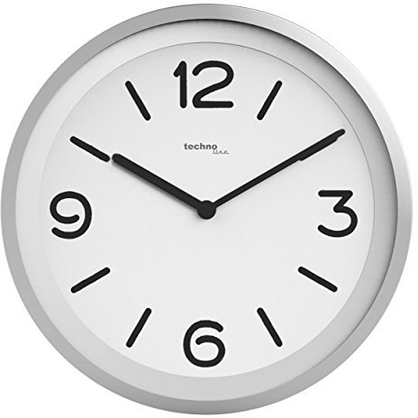 techno line WT 7400 Moderne Wanduhr mit Nachterkennungssensor, Automatische, Seichte Hintergrundbeleuchtung Sobald Es dunkel wird, Plastik, Durchmesser 25,4 cm, Chrom/Silber, 25,4 x 4,3 x 25,4 cm