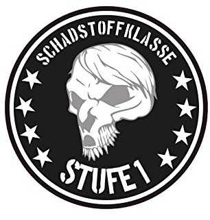 1 x Aufkleber Schadstoffklasse 1 Totenkopf Skull Lustig Plakette Feinstaub Fun