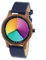 Rainbow Watch - Cool Wood Walnuss Classic Blue Leather Unisex Armbanduhr Quarz, Colorchanging Echtlederarmband dunkel blau