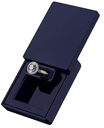 MONOLIX Slim Engagement Ring Box, Thin Unique Sliding Lid, Elegant Discreet Secret Surprise Marriage Wedding Proposal Case (Navy, MAXI)