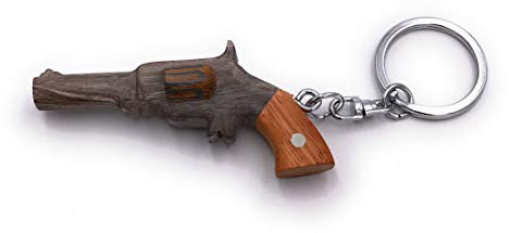Onwomania - -Pistole Waffe Gewehr Schlüsselanhänger - Holz Glücksbringer ideal als Geschenk z.B. für den besten Freund, die beste Freundin, Mama - Für Männer, Frauen & Kinder