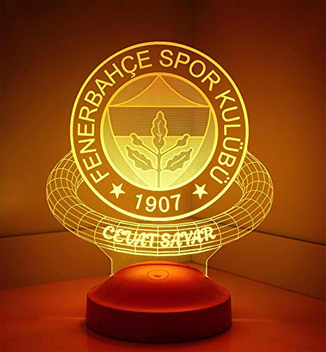 Sentidos Fanartikel Personalisierte 3D Led Lampe Geburtstagsgeschenk Wunschtext mit Gravur Fussball Fenerbahce Sari Kanarya