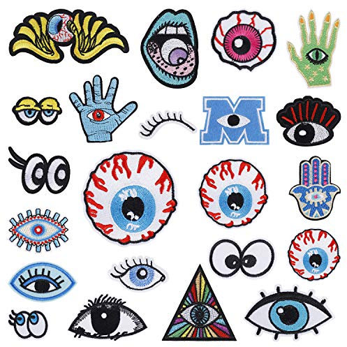 Aufnäher Patches Aufbuegler zum Aufbügeln Patches Set auf Oder Nähen-auf Aufnäher Applikation für T-Shirt Jeans Kleidung Augen 22 Stück