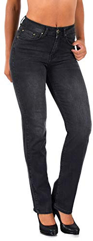 ESRA Jeans Schwarz Damen Hose Jeans Damen High Waist Stretch Gerade Jeans - Baumwolle Jeans Frauen Straight Leg Hose Schwarz G6