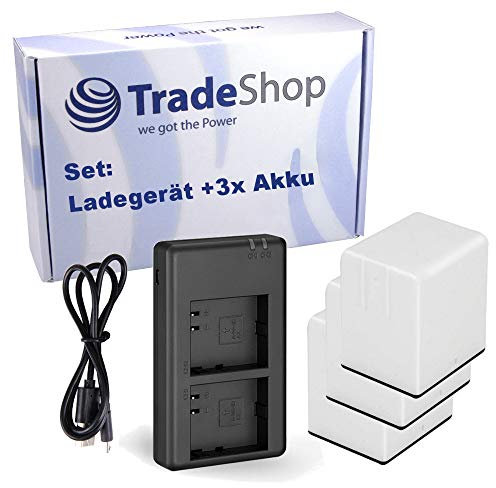 3x Akku + 2-fach Ladegerät für Netgear/Arlo Go Sicherheits-Kamera - 3000mAh 7,2V Li-Ion - ersetzt DU-A1, DU-A2 - Ladestation mit Micro-USB Kabel