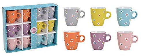 Wurm - Becher Set, Blumen Dekor aus Keramik Bunt 12er Set, 7x8x5cm, 210ml