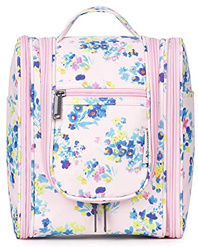 Narwey Klein Kulturbeutel Damen & Kulturbeutel Herren - Kinder Kulturtasche Zum Aufhängen & Männer Kosmetiktasche - Waschtasche für Frauen & Mädchen (Pinke Blume (Klein))