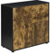 [en.casa] Commode Stylée Meuble de Rangement Pratique avec 2 Tiroirs 2 Portes Panneau de Particules 74 x 79 x 36 cm Noir Mat Effet Chêne Foncé