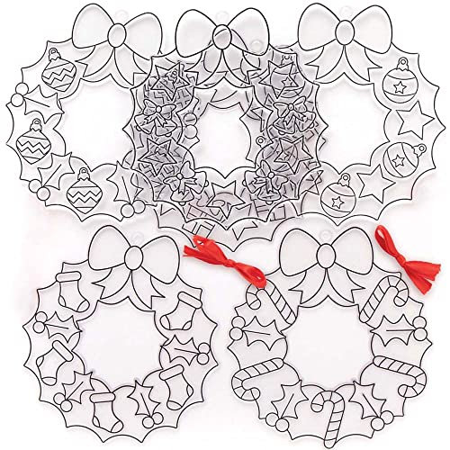 Baker Ross FC179 Sonnenfänger Bastelset - 6er Pack, Buntglaseffekt für Kinder zum Bemalen, Basteln und Aufhängen, Weihnachtsbastel Ideen, Weihnachtsdeko zum Basteln