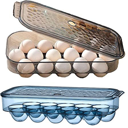 WDDP 2 Piezas Huevera para Frigorífico, Uevera de Plástico para la Nevera, Caja de Almacenamiento de Huevos, Huevos con Tapa Nevera, Capacidad para 16 Huevos, Mantiene Los Huevos Frescos(Azul/Negro)