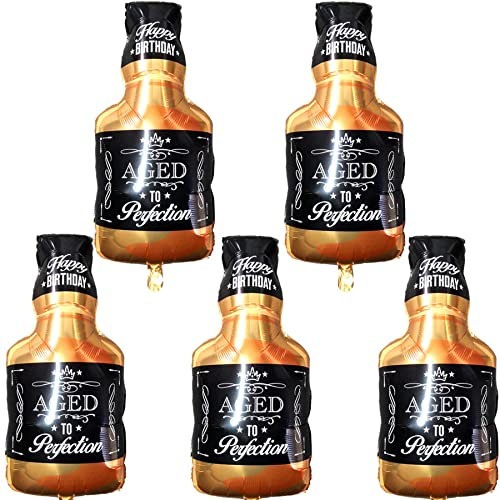 Feelairy Décoration de Ballon Whisky Bière, 5 Pièces Géant Bouteille de Champagne et Verre de Vin en Hélium pour Mariage, Fête et Anniversaire