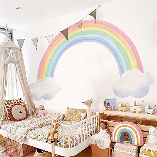 funlife Wandtattoo Regenbogen Groß 278X165cm, Selbstklebend Pastell Regenbogen Wand Kinderzimmer, Fabric Regenbogen Wandtatto für Babyzimmer Schlafzimmer, bunt Regenbogen und Wolken kinderzimmer deko