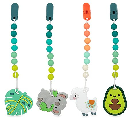 Nuby All Silicone Teether with Bonus Silicone Pacifinder with Clip - 3+ Months, 1pk, Assorted Neutral Designs