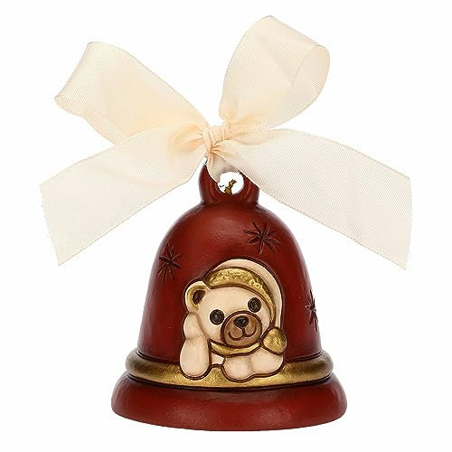 THUN - Campanella Limited Edition 2023 Rossa con Teddy in Ceramica Decorata a Mano, Decorazioni Natale Casa, 7.3x7.3x8.5 cm h