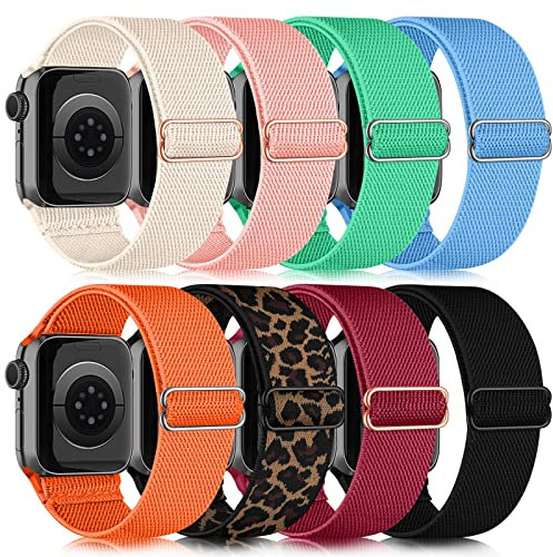 chinbersky 8 Stück Elastisches Nylon Loop Armband Kompatibel mit Apple Watch Armband 40mm 41mm 38mm,Stoff Verstellbares Dehnbare Sport Ersatzarmband für iWatch Ultra Series 10/9/8/7/6/5/4/3/2/1/SE