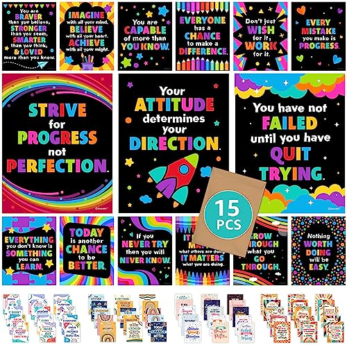Decorably 15 Chalkboard Motivational Posters for Classroom Kids