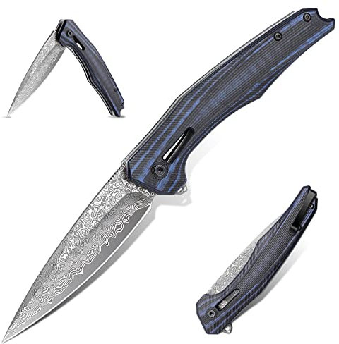 SMITH CHU Damast Taschenmesser Scharf Klappmesser mit Damaststahl Klinge Jagdmesser Klappmesser mit Clip für Outdoor Sammeln,Geschenke für Männer