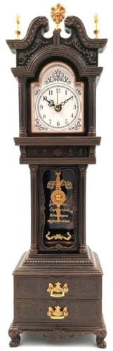 Casa Padrino Barock Tischuhr in Standuhr Optik Braun/Gold 12 x 8,8 x H. 37,5 cm - Barockstil Schreibtischuhr mit Melodie - Barock Schreibtisch Deko - Barock Deko Accessoires - Barockstil Uhren