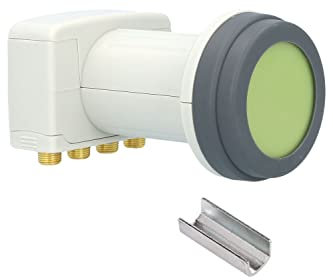 [ Test SEHR GUT, Note 1.2 *] GSS Helios Quad LNB mit LTE Abschirmung & Sun Protect UV Schutz, 4Fach HD 4K LNB für 4 Teilnehmer für Direktanschluss (TV Fernseher, Sat Receiver) LMB für Satelliten
