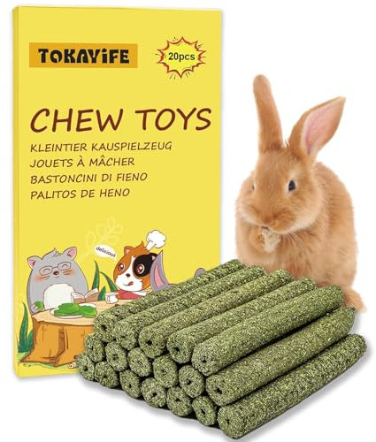 TOKAYIFE Juguetes Masticar para Conejos, Palitos de Heno Timothy para Conejos, Cobayas, Hámsters, Chinchillas (20 Unidad)