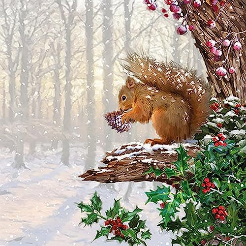 20 Servietten Weihnachten Eichhörnchen im Winterbaum als Tischdeko. Papierservietten mit Motiv. Auch für Decoupage und Serviettentechnik 33x33cm
