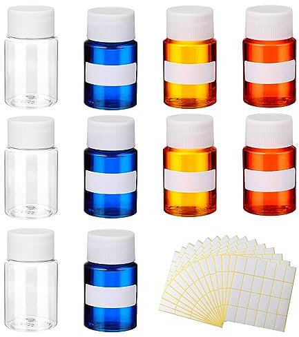10 Pcs 30ml Pill Containers, Portable Pill Bottles with 13 Stickers, Reusable Travel Bottles with White Screw Cap Lids