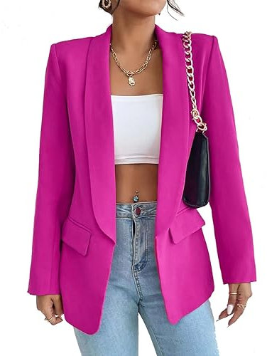 LIAOPUFUS Femme Blazer Slim Fit Elégant à Manches Longues Costume à Revers Business Veste de Costume Tailleur Bureau d'affaires avec Poches Couleur Variétée(L,Rose)