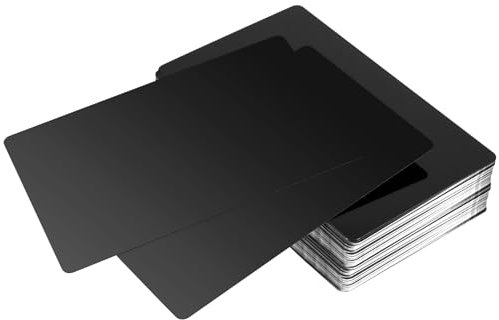 CHEUKYIU 150 Stück 0.21mm Metall Visitenkarten Rohlinge Schwarz Lasergravierte Visitenkarte Aluminium Rohlinge zum Gravieren für Haus Büro Kunden DIY Geschenk Karten,86x54 mm, 3,4x2,13 Zoll