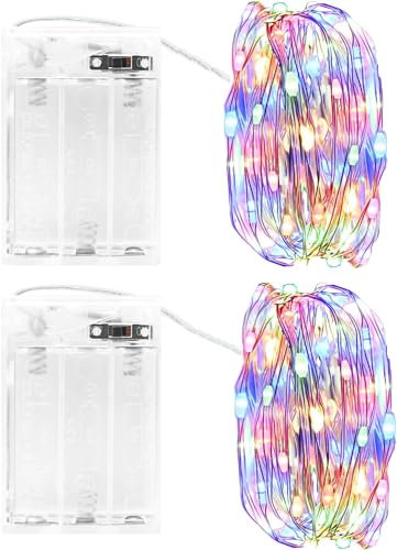 cshare Guirlande lumineuse LED batterie, 2x 3M 30LED fil de cuivre batterie avec minuterie étanche Fairy Lights pour chambre jardin pichets Noël Intérieur Décoration, Multicolore