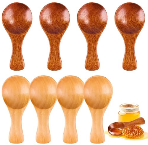 8 Cucharas Pequeñas de Madera - Juego para Miel, Helado, Café, Té y Azúcar - Mini Cucharas