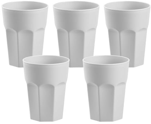 Engelland - 5 x Plastikbecher, Trinkbecher, Hellgrau, Pastellfarben, 400 ml, Eichstrich, bruchfest, stapelbar, Mehrweg, Kunststoff, wiederverwendbar, Party-Becher, Trink-Glas
