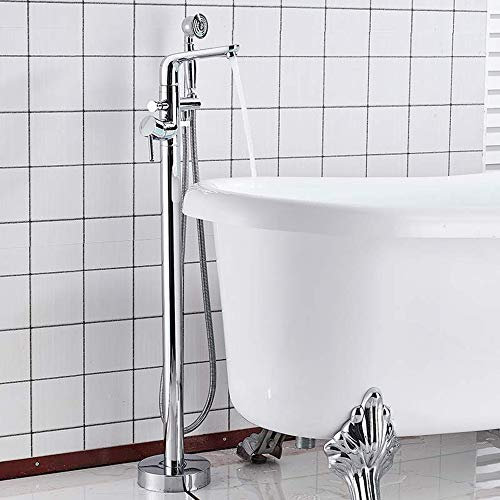 Freistehende Badewannenarmatur für das Badezimmer mit Handbrause aus Messing, bodenstehend, Schwarz (Farbe: Silber) (Cromo)
