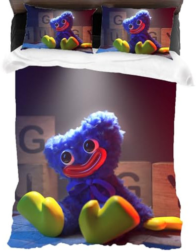 XYOK CatNap Bettwäsche Horrorspiel Bettbezug + 2 Kissenbezug,Huggy Kinder Mikrofaser Bettwäsche-Sets Mit Reißverschluss Steppdeckenbezug (Huggy, Single 135x200)
